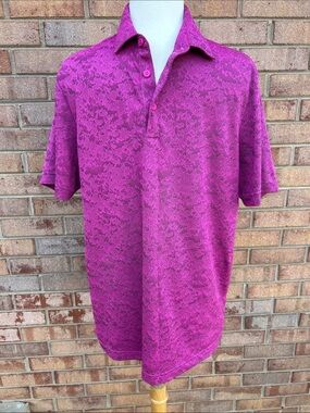 Adidas Men's Polo in Deep Magenta Textured Print